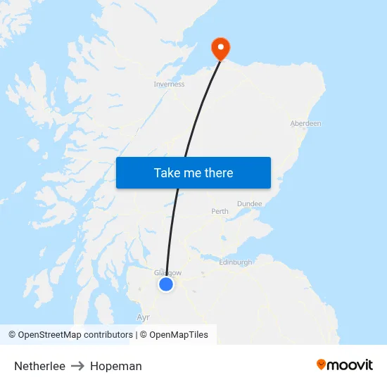 Netherlee to Hopeman map