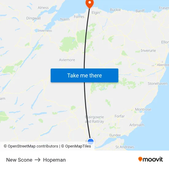 New Scone to Hopeman map