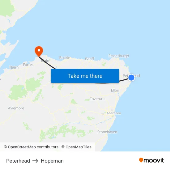 Peterhead to Hopeman map