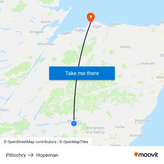 Pitlochry to Hopeman map