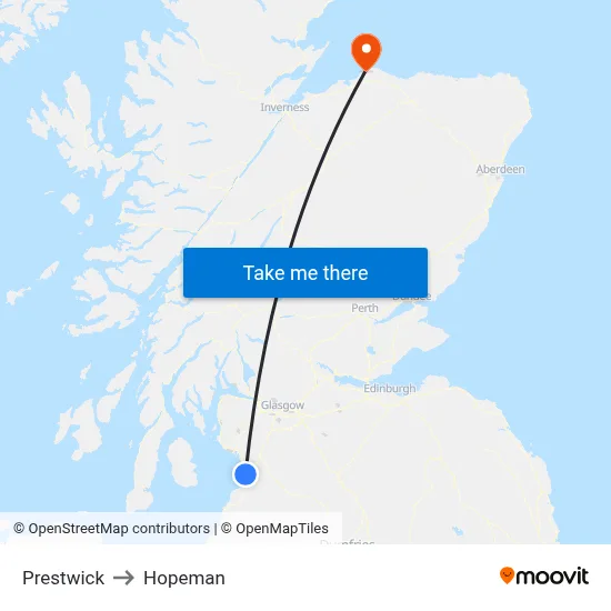 Prestwick to Hopeman map