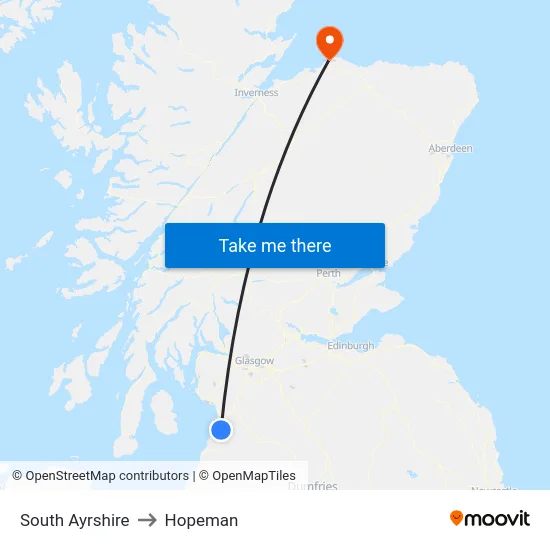 South Ayrshire to Hopeman map