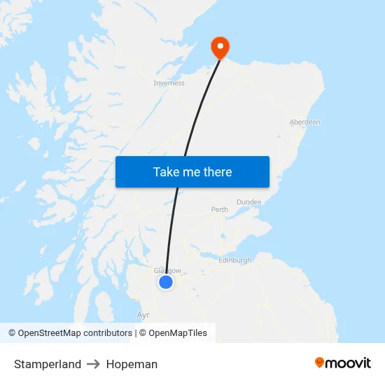 Stamperland to Hopeman map