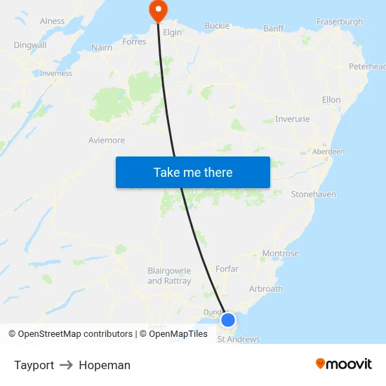 Tayport to Hopeman map