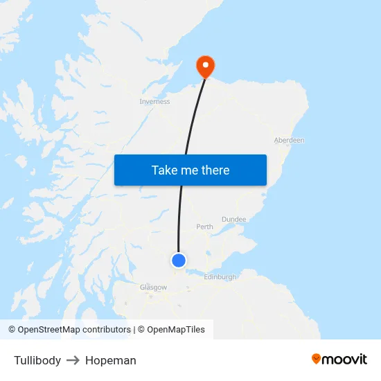 Tullibody to Hopeman map