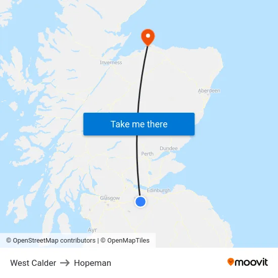 West Calder to Hopeman map