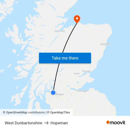 West Dunbartonshire to Hopeman map