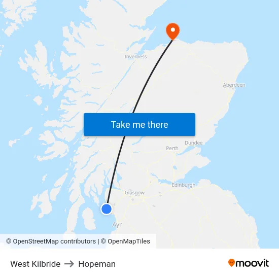 West Kilbride to Hopeman map