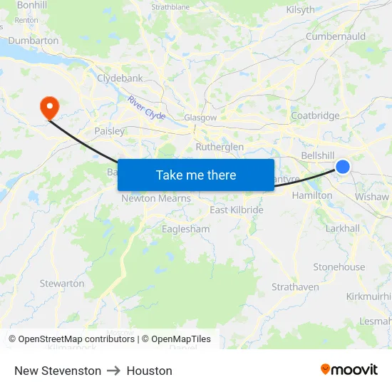 New Stevenston to Houston map