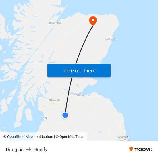 Douglas to Huntly map