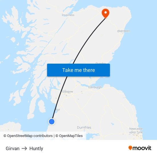 Girvan to Huntly map