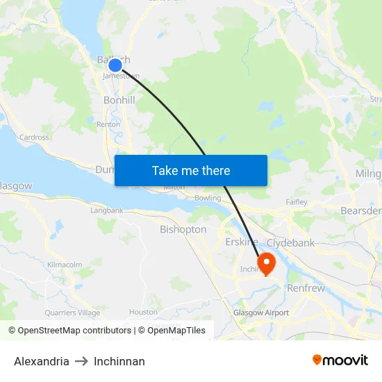 Alexandria to Inchinnan map
