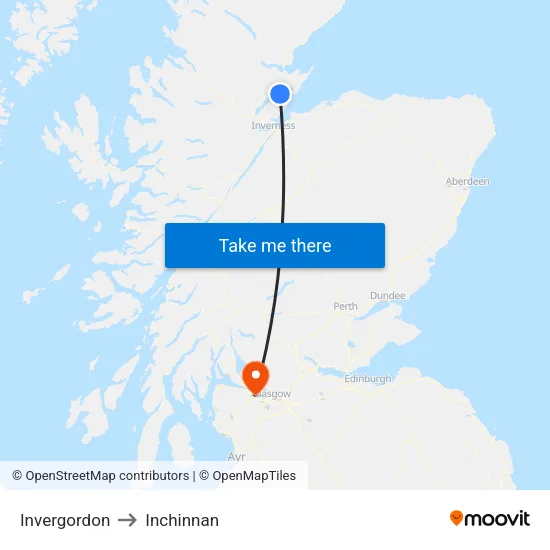 Invergordon to Inchinnan map