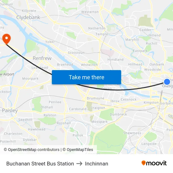 Buchanan Street Bus Station to Inchinnan map