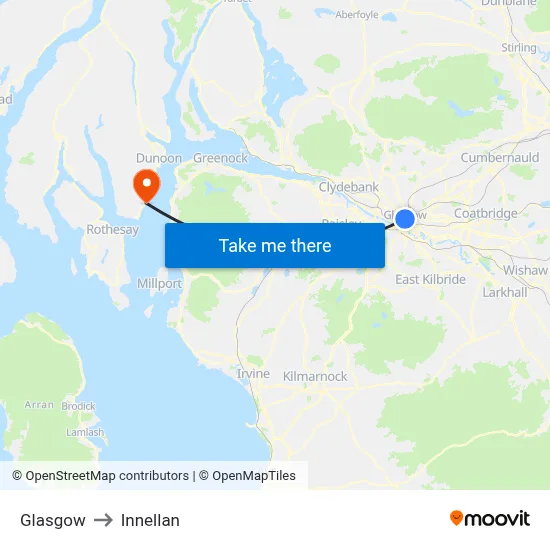 Glasgow to Innellan map