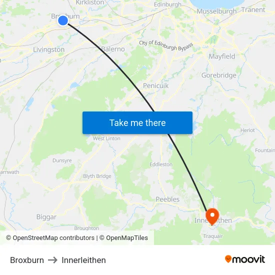 Broxburn to Innerleithen map