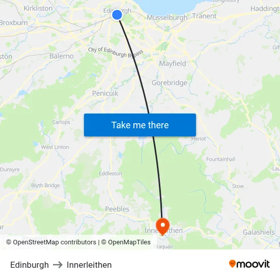 Edinburgh to Innerleithen map