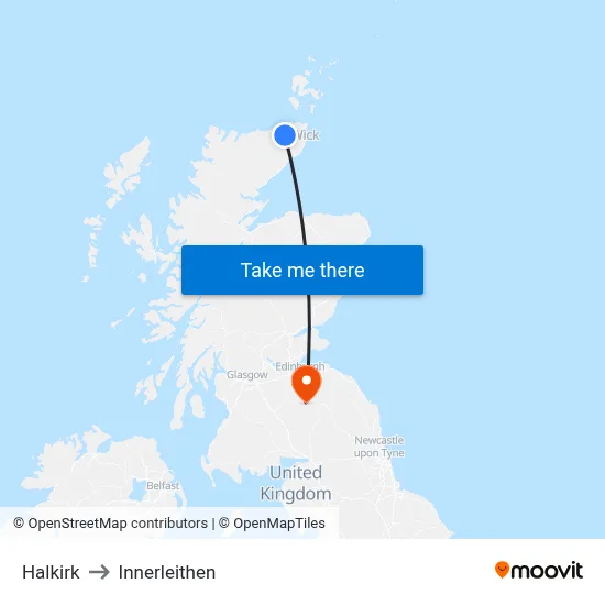 Halkirk to Innerleithen map