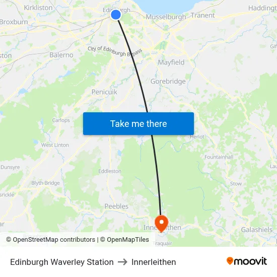 Edinburgh Waverley Station to Innerleithen map