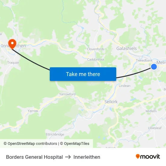 Borders General Hospital to Innerleithen map