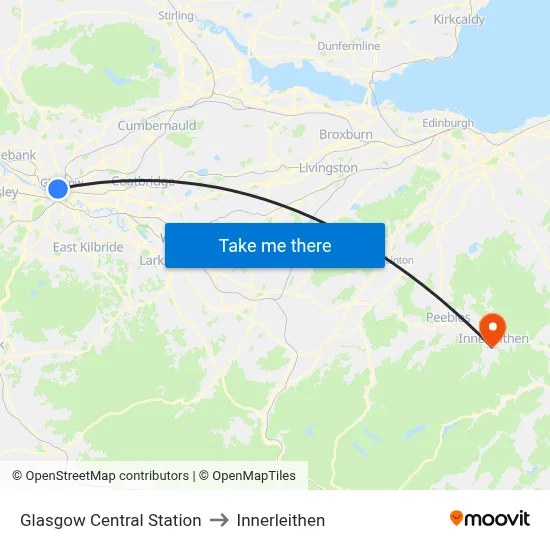 Glasgow Central Station to Innerleithen map