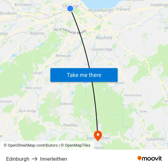 Edinburgh to Innerleithen map