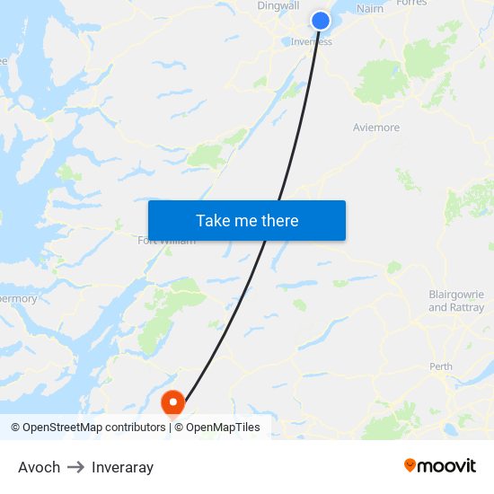 Avoch to Inveraray map