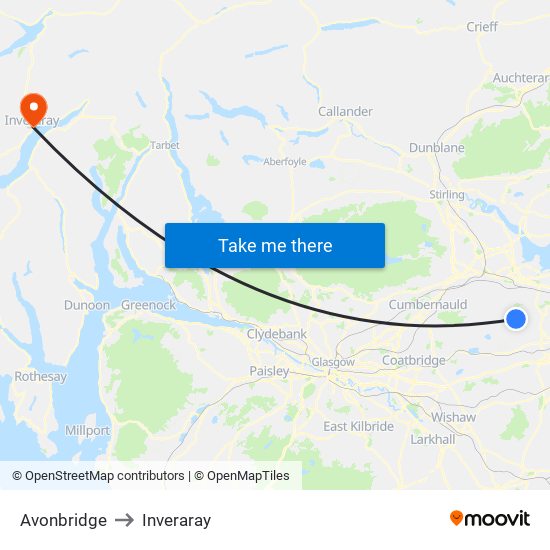 Avonbridge to Inveraray map