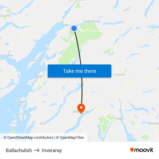 Ballachulish to Inveraray map