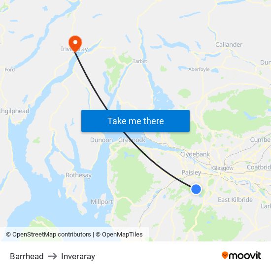 Barrhead to Inveraray map