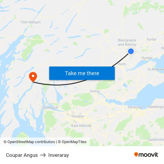 Coupar Angus to Inveraray map