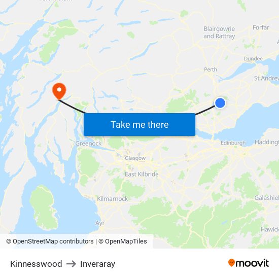 Kinnesswood to Inveraray map