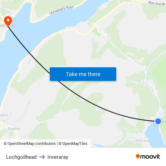 Lochgoilhead to Inveraray map