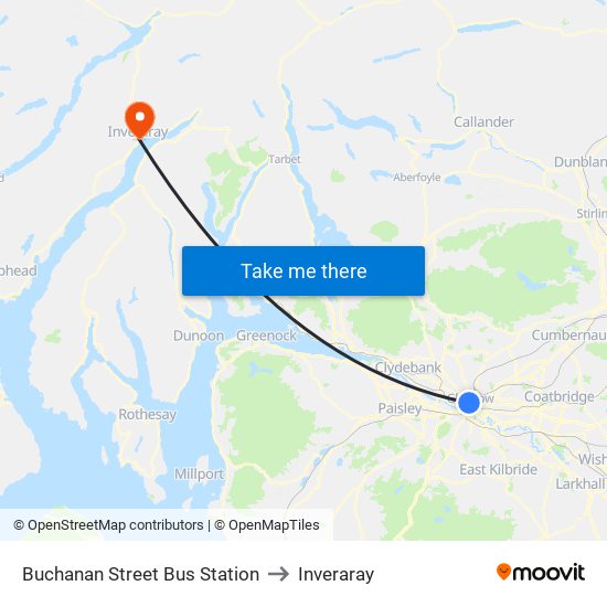 Buchanan Street Bus Station to Inveraray map
