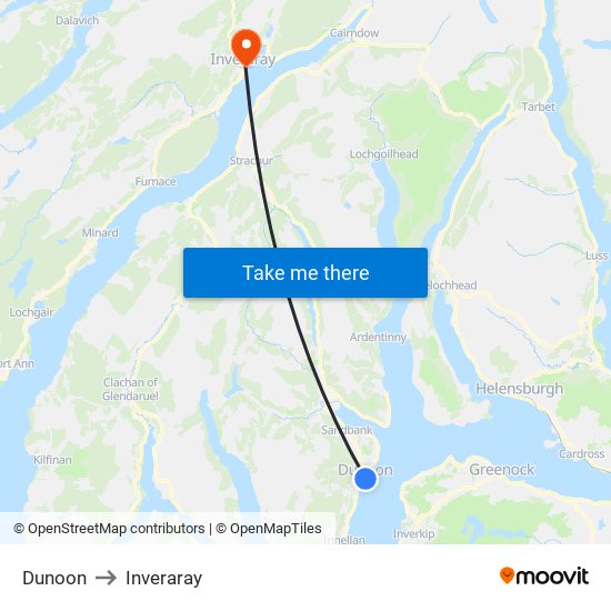 Dunoon to Inveraray map