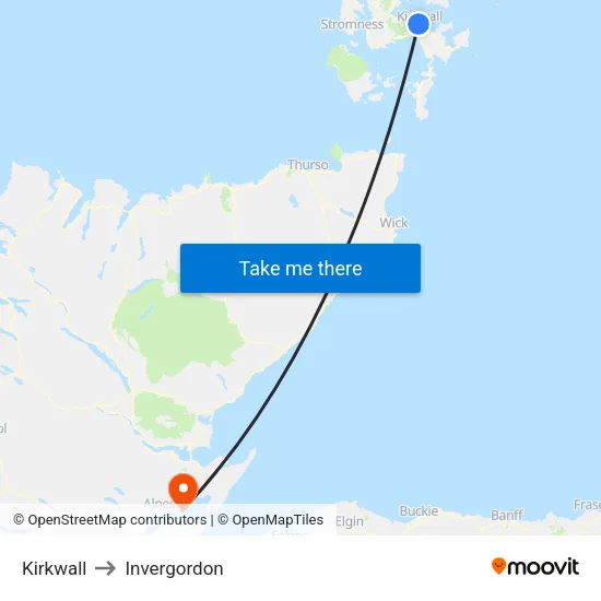 Kirkwall to Invergordon map