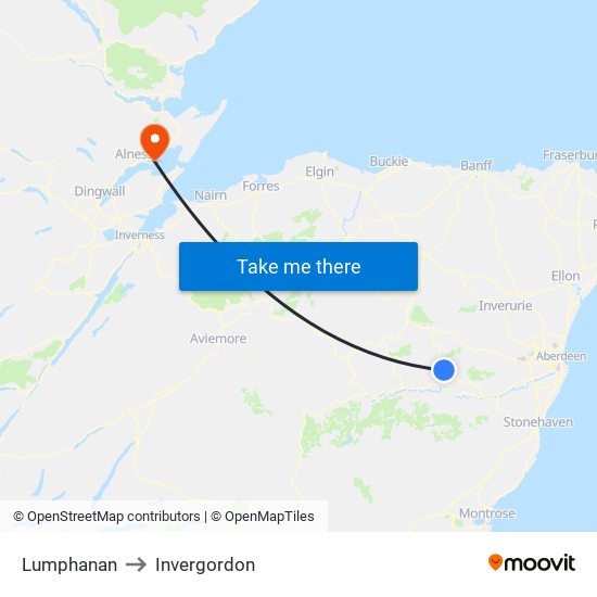 Lumphanan to Invergordon map