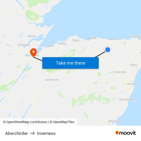 Aberchirder to Inverness map