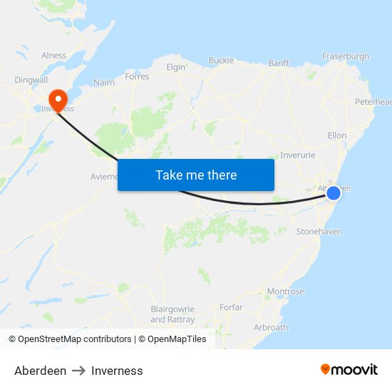 Aberdeen to Inverness map