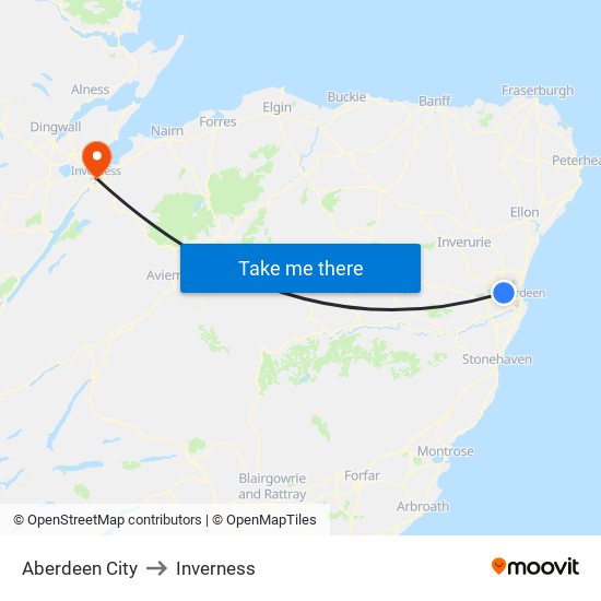 Aberdeen City to Inverness map