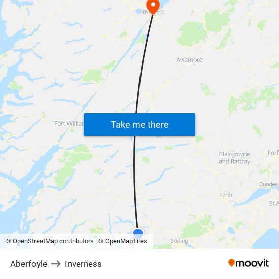 Aberfoyle to Inverness map