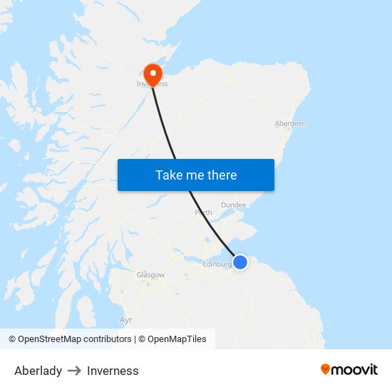 Aberlady to Inverness map