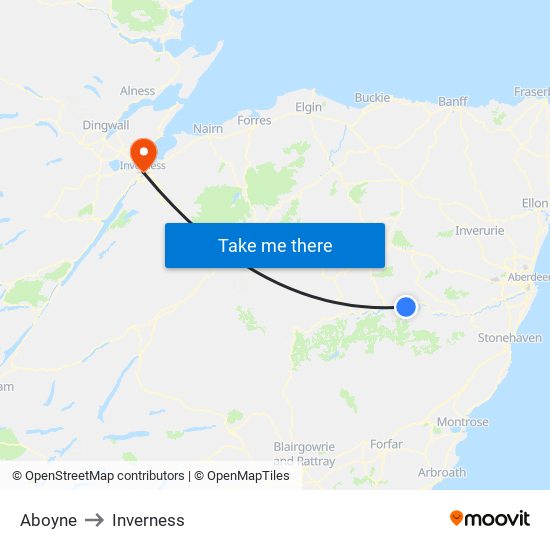 Aboyne to Inverness map
