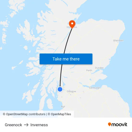 Greenock to Inverness map