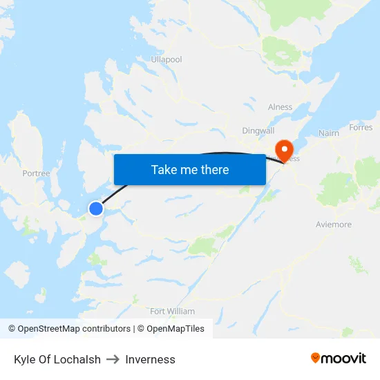 Kyle Of Lochalsh to Inverness map