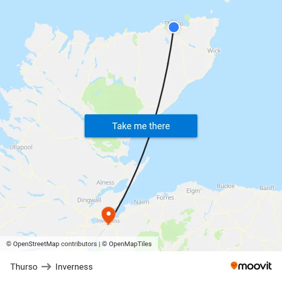 Thurso to Inverness map