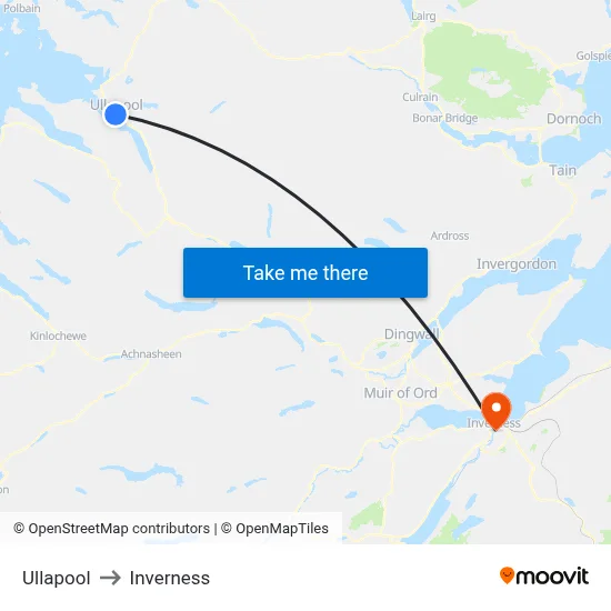 Ullapool to Inverness map