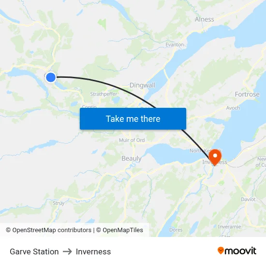 Garve Station to Inverness map