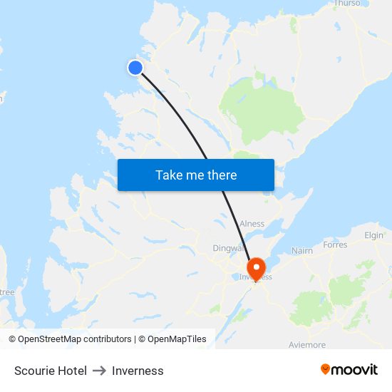 Scourie Hotel to Inverness map