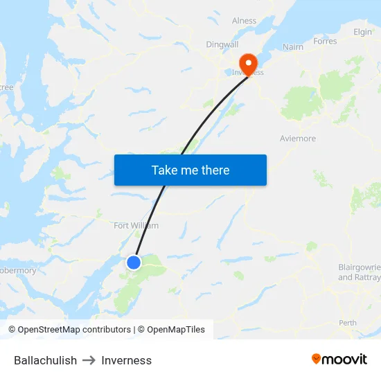 Ballachulish to Inverness map